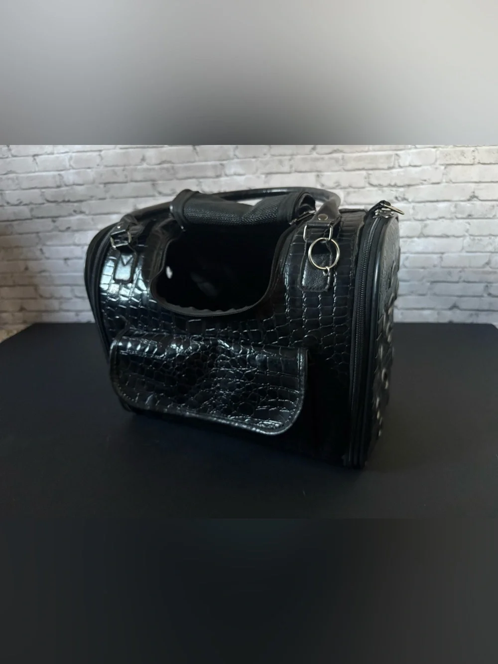 Black Croc-Embossed Cat Carrier